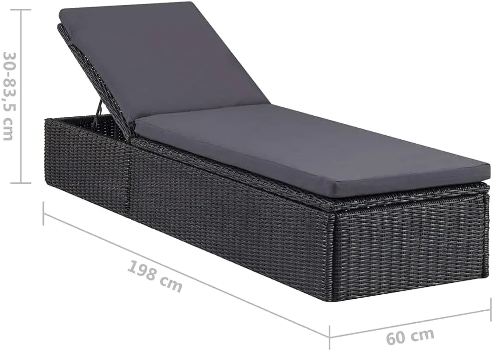 Sunlounger Poly Rattan Black and Dark Graypatio Camping Chairs Recliner Tanning chairSuitable for Garden Courtyard