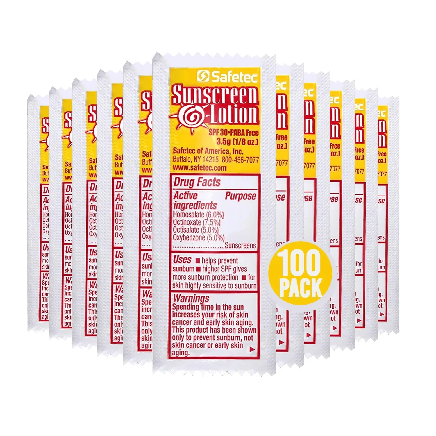 Sunscreen Lotion, SPF30 Protection and PABA Free, Individual Packets of Sunscreens (Pack of 100) – Travel Size Sun Screen for Outdoors, Bundled with reclosable Homesphere bag (100)