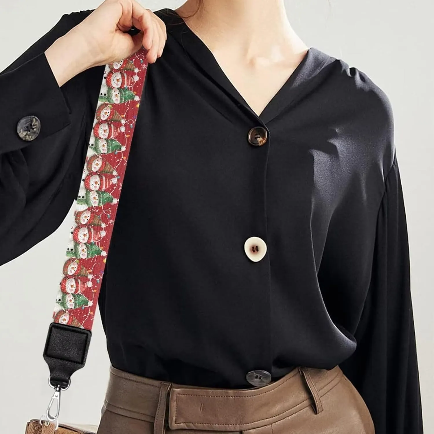 Suobstales Christmas Snowman Bulb Print Women's Crossbody Bag with Guitar Strap Adjustable Handbag Purse Shoulder Belt Wide for Handbag