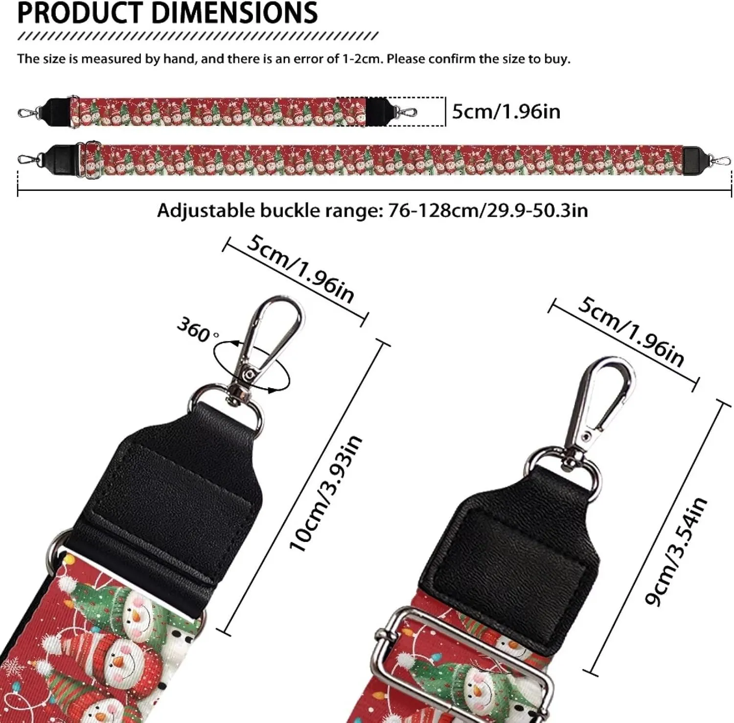 Suobstales Christmas Snowman Bulb Print Women's Crossbody Bag with Guitar Strap Adjustable Handbag Purse Shoulder Belt Wide for Handbag