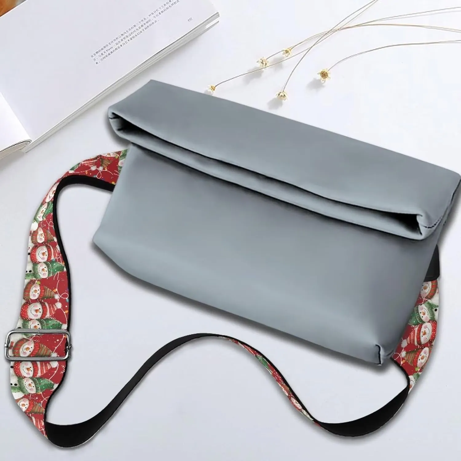 Suobstales Christmas Snowman Bulb Print Women's Crossbody Bag with Guitar Strap Adjustable Handbag Purse Shoulder Belt Wide for Handbag