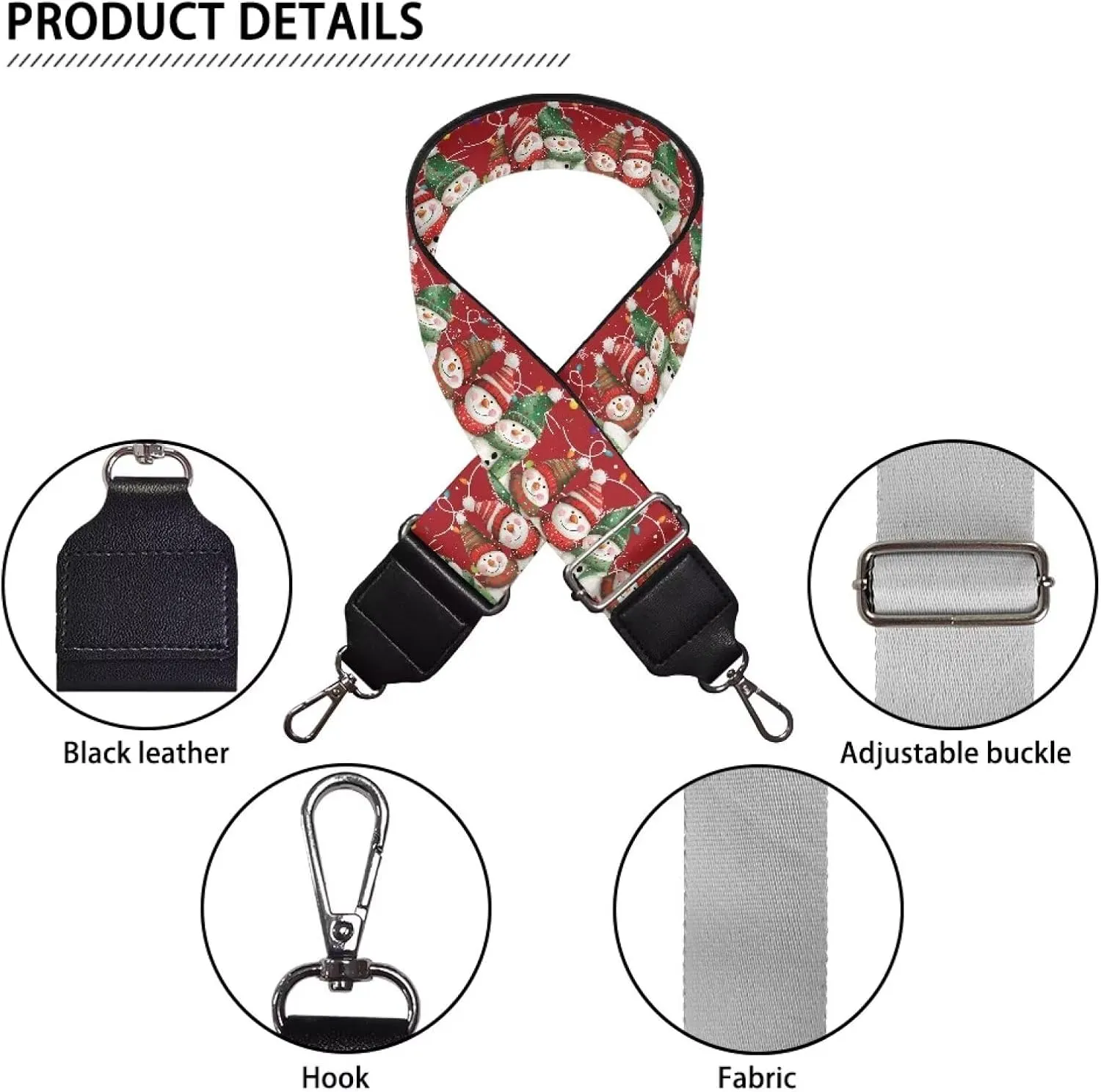 Suobstales Christmas Snowman Bulb Print Women's Crossbody Bag with Guitar Strap Adjustable Handbag Purse Shoulder Belt Wide for Handbag