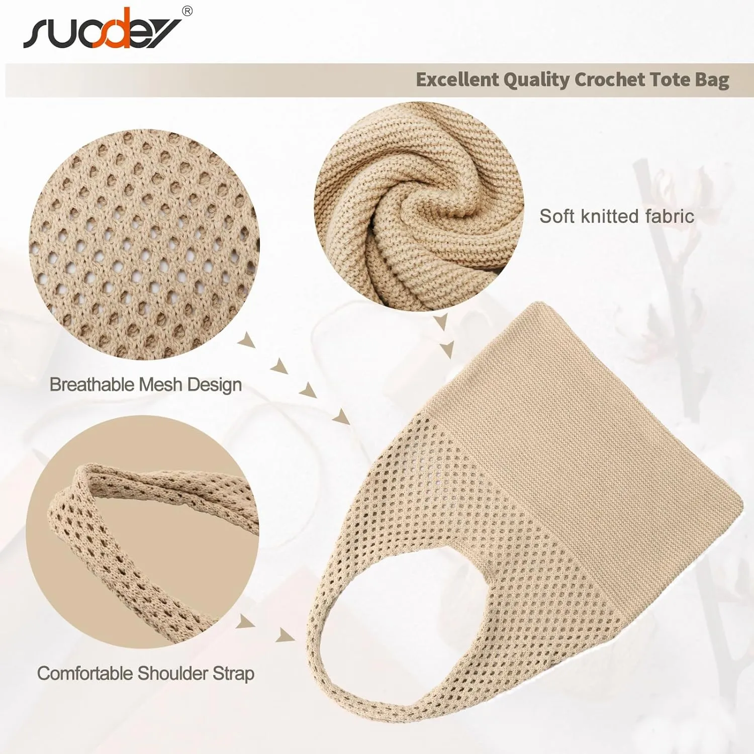 SUOSDEY Crochet Mesh Beach Tote Bag, Knit Summer Vacation Aesthetic Boho Tote Bag for Women