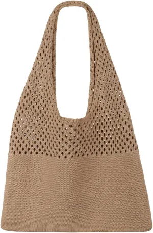 SUOSDEY Crochet Mesh Beach Tote Bag, Knit Summer Vacation Aesthetic Boho Tote Bag for Women