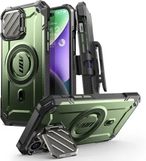 SUPCASE for iPhone 14 Pro Max Case with Camera Cover Stand (UB Mag XT) , [Compatible with MagSafe] [Built-in Belt-Clip] Heavy Duty Magnetic Phone Case for iPhone 13 Pro Max, Guldan