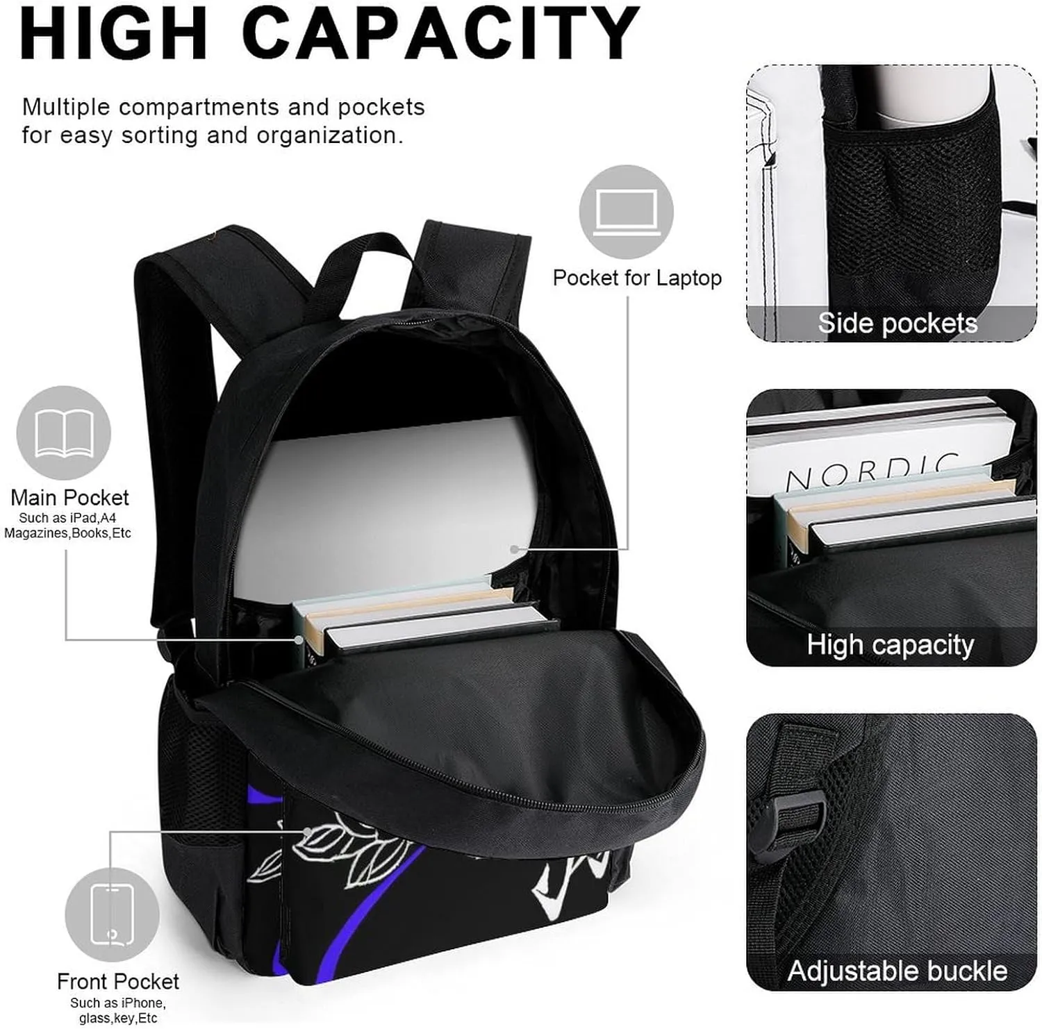 Supdreamc 3 Piece Set Japanese Kitsune Mask Art Backpack Bag Bookbag with Lunch Box And Pencil Case Set for Adult - One size
