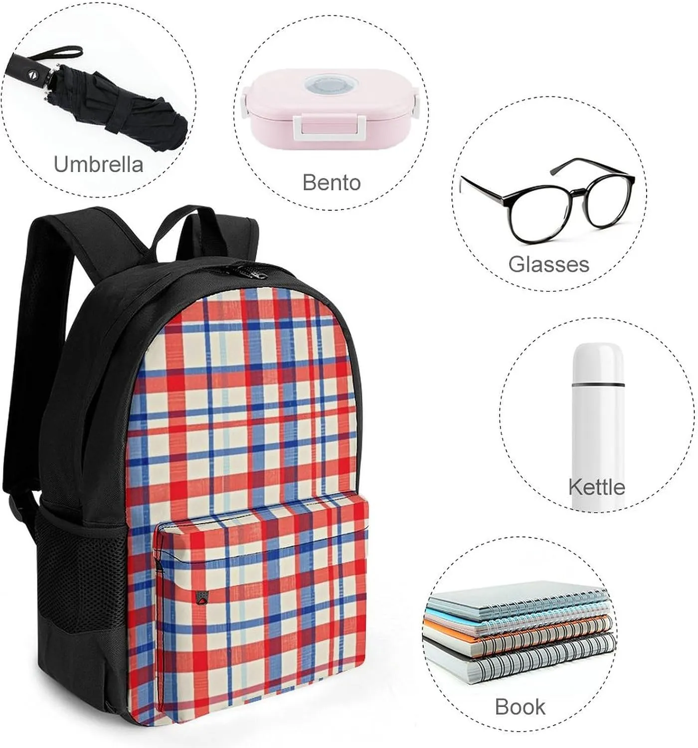 Supdreamc Men Women Lightweight Red Scottish Tartan Plaid Art Backpack Large Capacity Carry On Bag With Padded Straps for Sports Work Walking Cycling