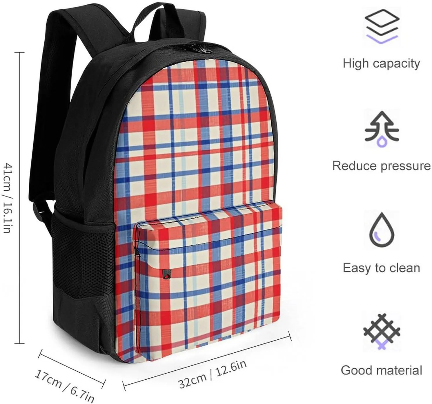 Supdreamc Men Women Lightweight Red Scottish Tartan Plaid Art Backpack Large Capacity Carry On Bag With Padded Straps for Sports Work Walking Cycling