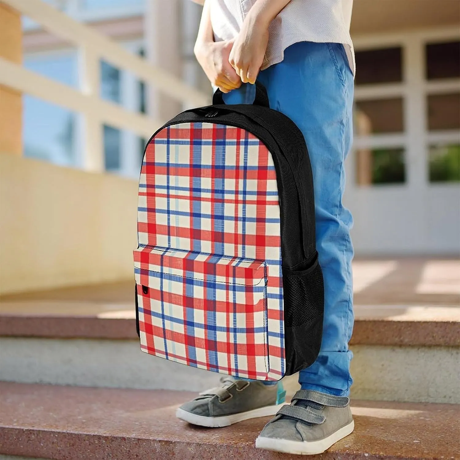 Supdreamc Men Women Lightweight Red Scottish Tartan Plaid Art Backpack Large Capacity Carry On Bag With Padded Straps for Sports Work Walking Cycling