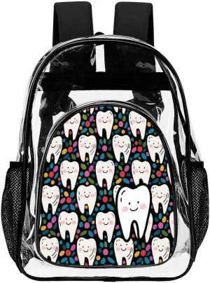 Supdreamc Men Women Transparent Cartoon Teeth Dental Art Daypack Bookbag Big Capacity Shoulder Bag With Padded Straps for Climbing Travel Walking Cycling