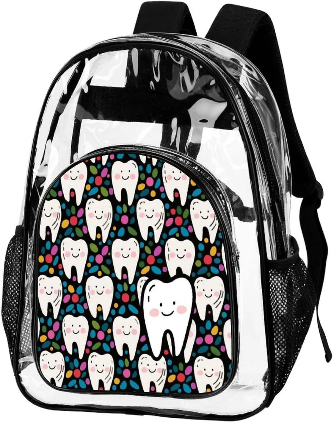 Supdreamc Men Women Transparent Cartoon Teeth Dental Art Daypack Bookbag Big Capacity Shoulder Bag With Padded Straps for Climbing Travel Walking Cycling