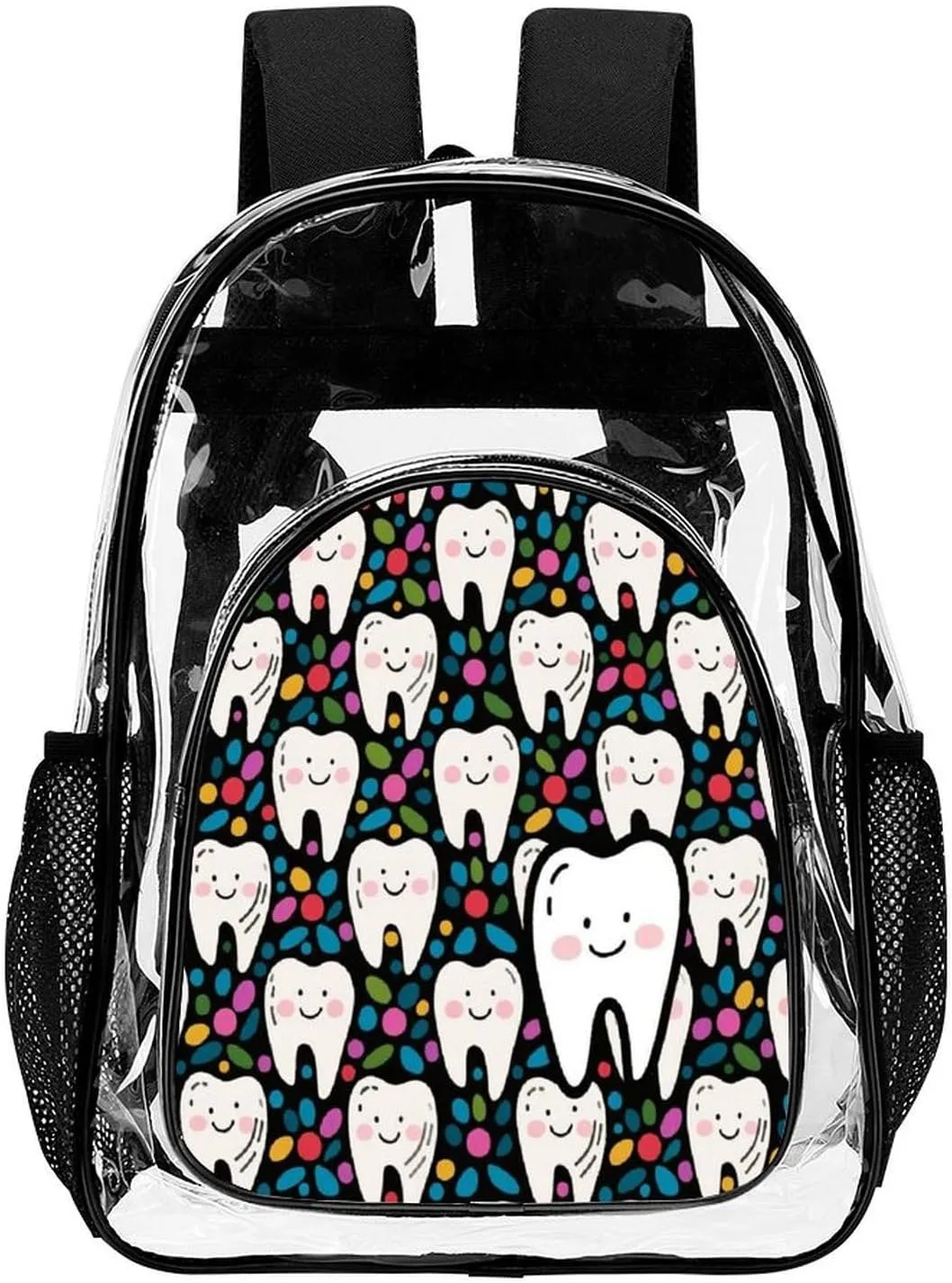 Supdreamc Men Women Transparent Cartoon Teeth Dental Art Daypack Bookbag Big Capacity Shoulder Bag With Padded Straps for Climbing Travel Walking Cycling