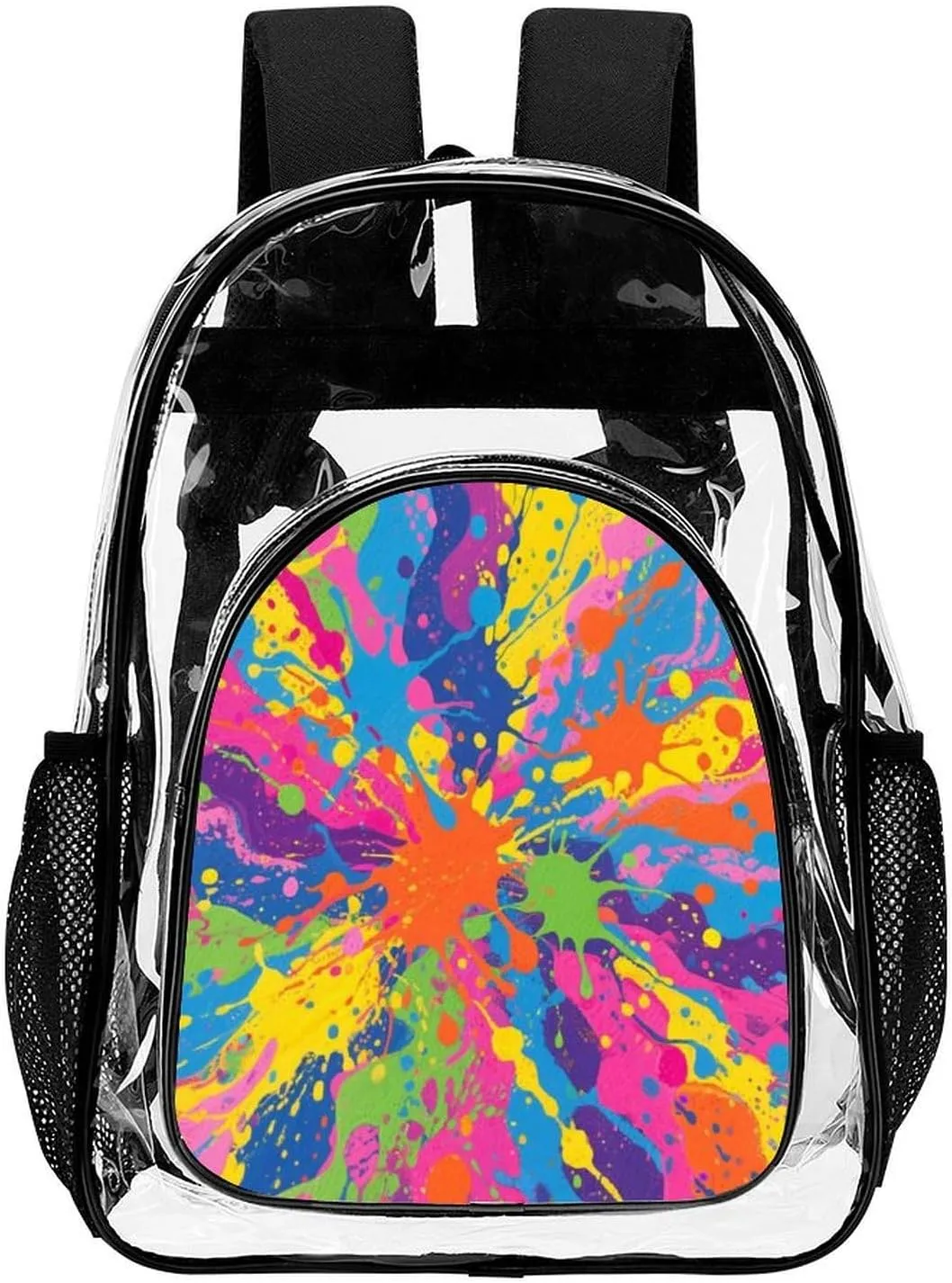 Supdreamc Men Women Transparent Colorful Splatter Color Art Daypack Bookbag Big Capacity Shoulder Bag With Padded Straps for Climbing Travel Walking Cycling