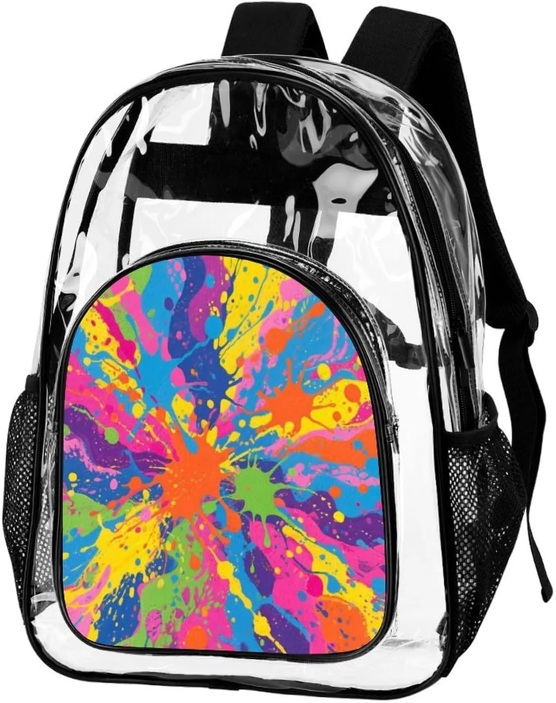 Supdreamc Men Women Transparent Colorful Splatter Color Art Daypack Bookbag Big Capacity Shoulder Bag With Padded Straps for Climbing Travel Walking Cycling