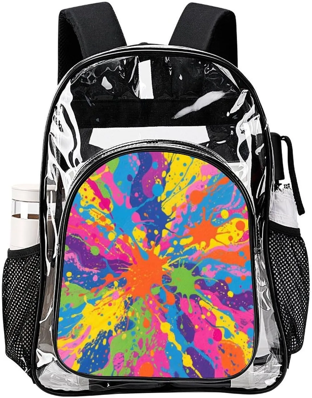 Supdreamc Men Women Transparent Colorful Splatter Color Art Daypack Bookbag Big Capacity Shoulder Bag With Padded Straps for Climbing Travel Walking Cycling