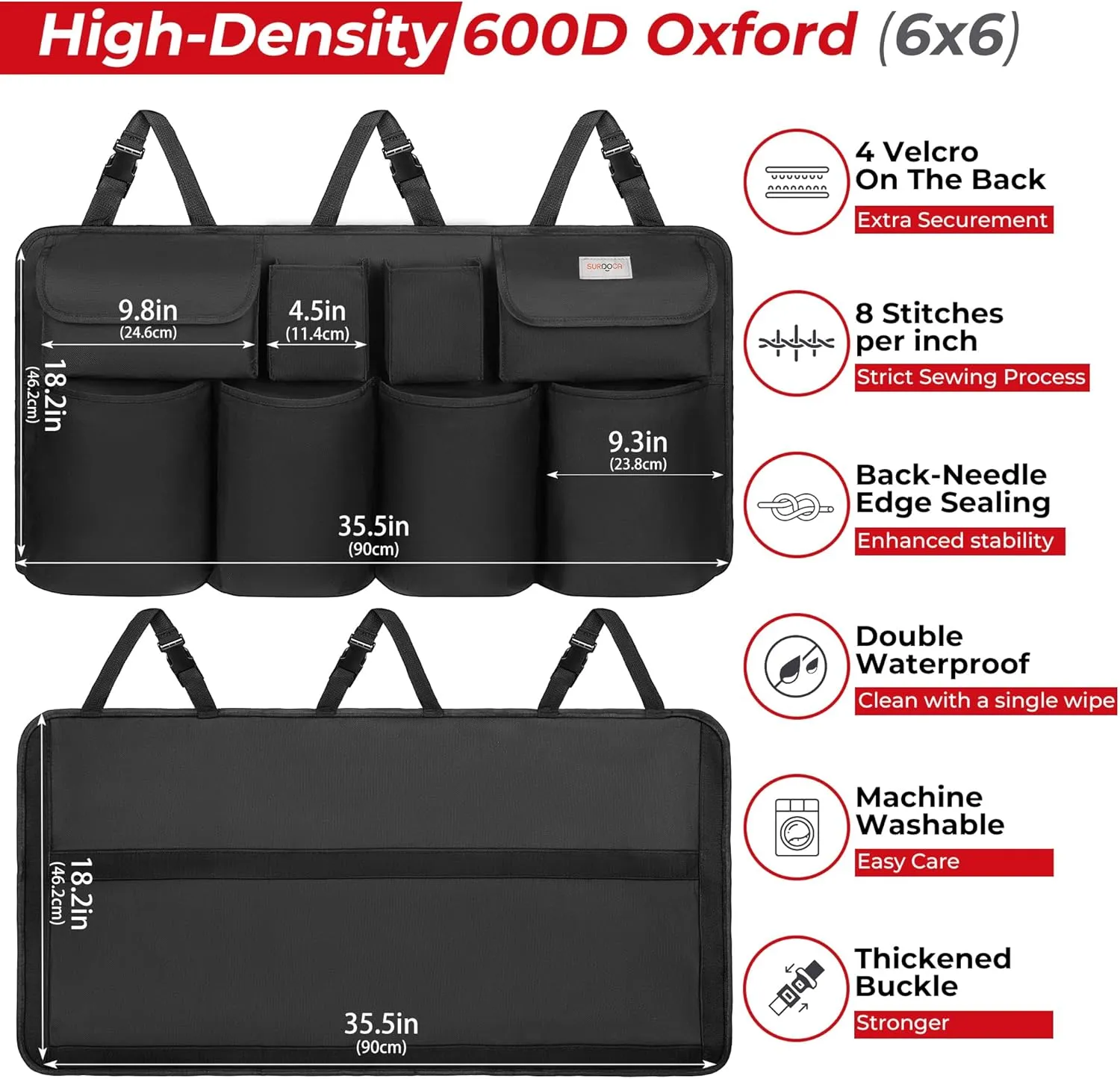 SURDOCA Car Trunk Organizer, UPGRADE Hanging Trunk Organizer for SUV, Backseat Car Organizer with 8 Large Compartments, Car Accessories Interior, Space Saving Expert