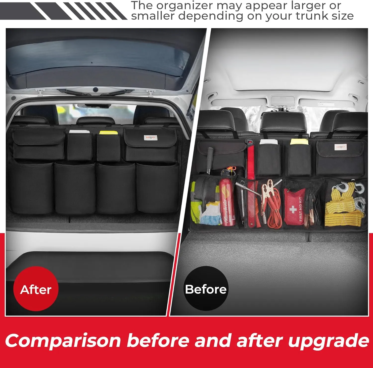 SURDOCA Car Trunk Organizer, UPGRADE Hanging Trunk Organizer for SUV, Backseat Car Organizer with 8 Large Compartments, Car Accessories Interior, Space Saving Expert
