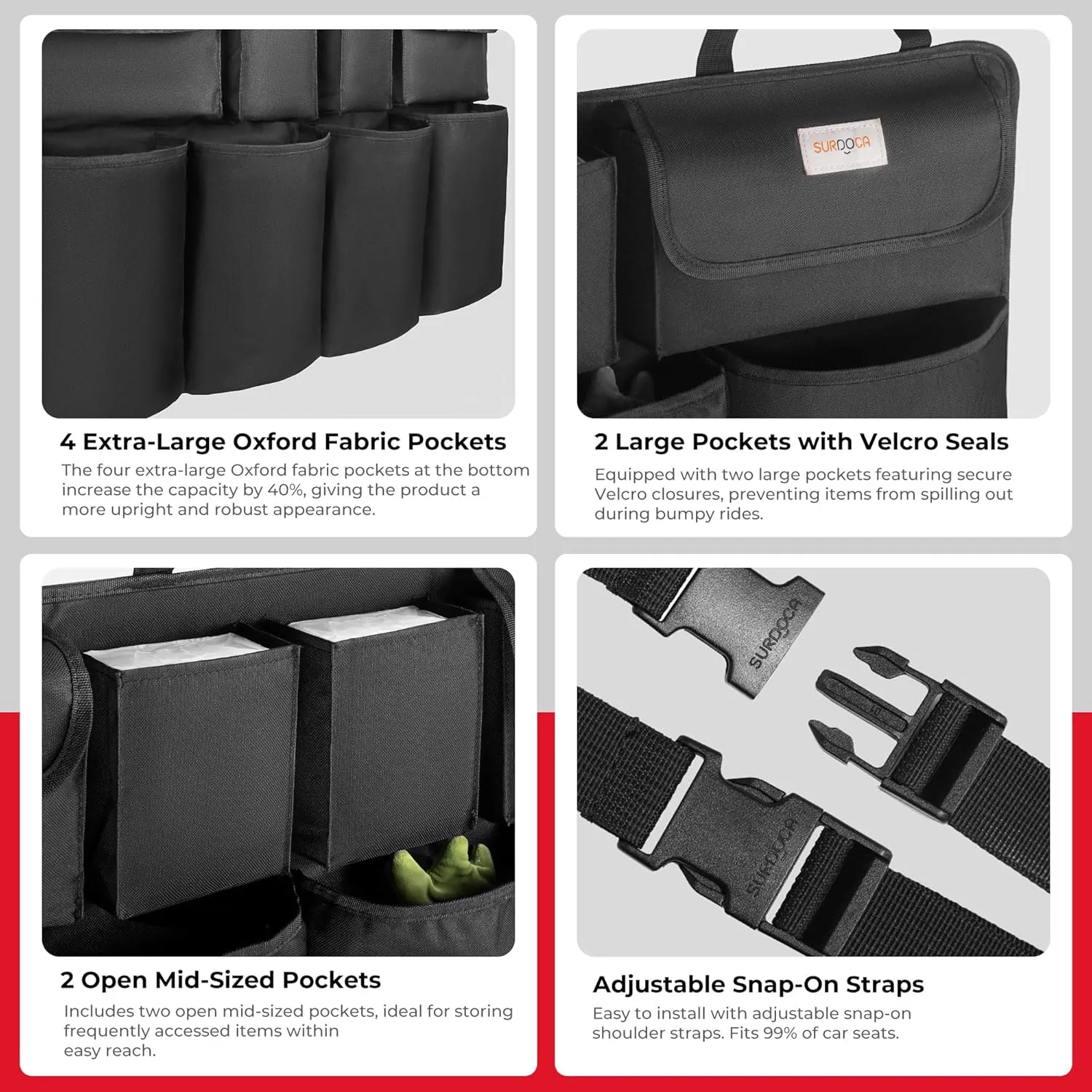 SURDOCA Car Trunk Organizer, UPGRADE Hanging Trunk Organizer for SUV, Backseat Car Organizer with 8 Large Compartments, Car Accessories Interior, Space Saving Expert