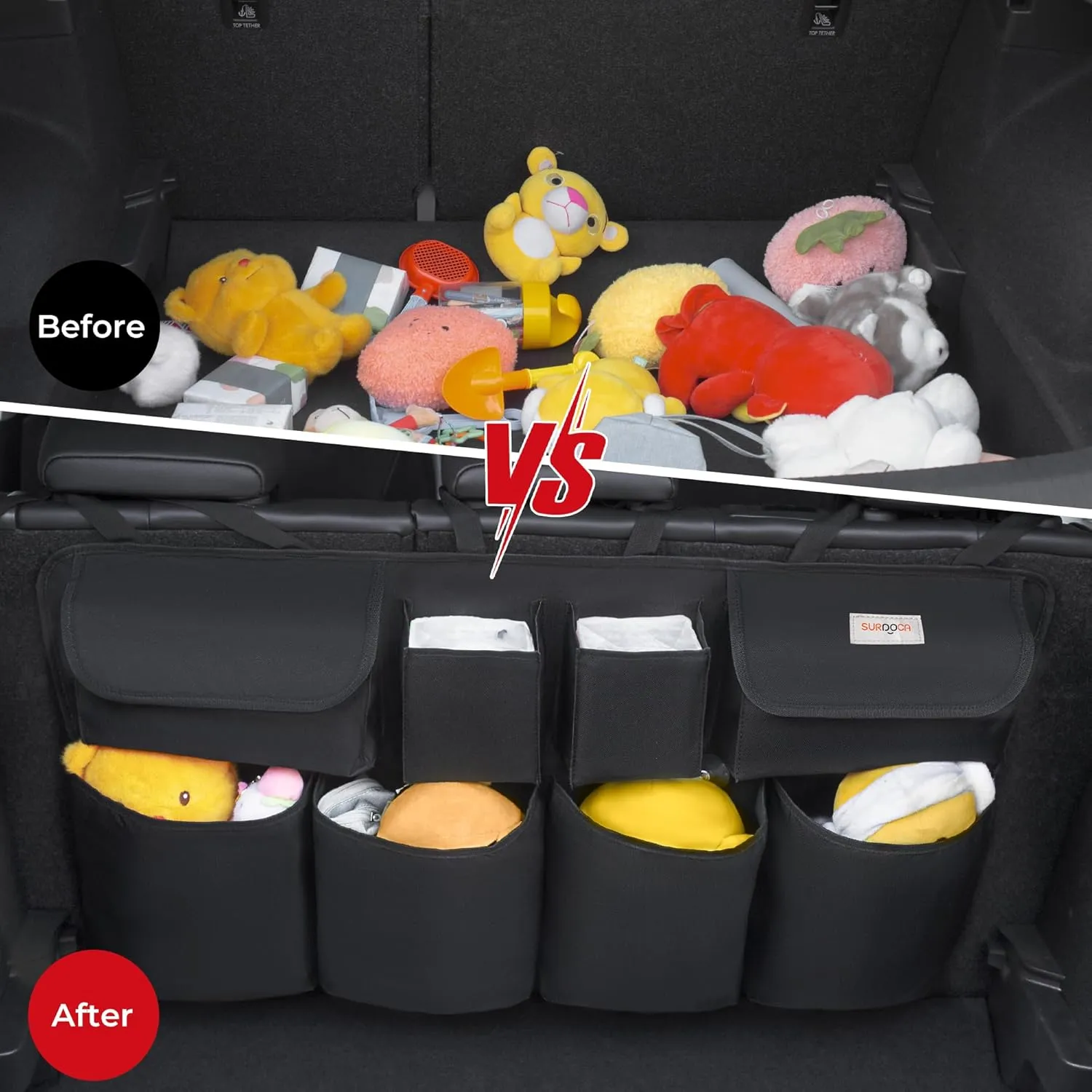 SURDOCA Car Trunk Organizer, UPGRADE Hanging Trunk Organizer for SUV, Backseat Car Organizer with 8 Large Compartments, Car Accessories Interior, Space Saving Expert