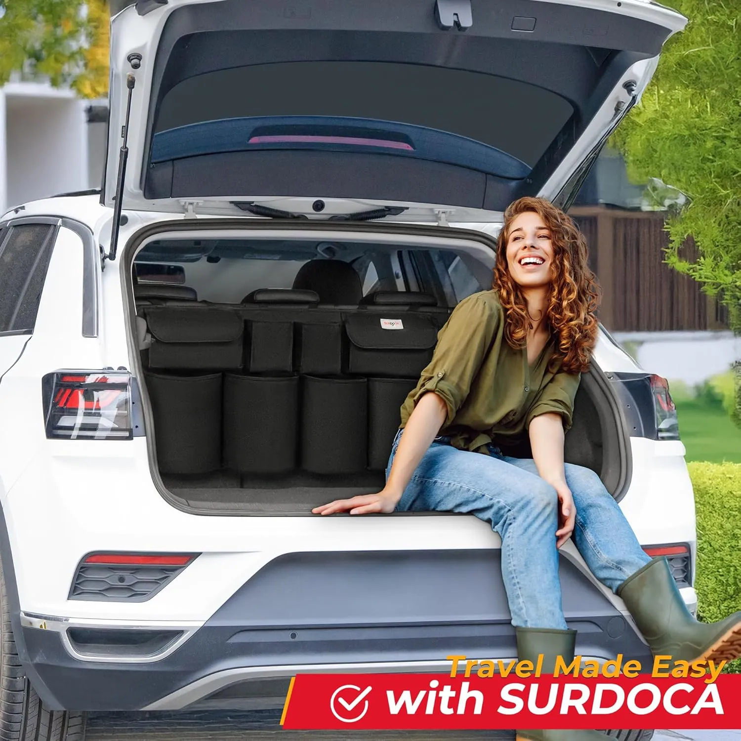 SURDOCA Car Trunk Organizer, UPGRADE Hanging Trunk Organizer for SUV, Backseat Car Organizer with 8 Large Compartments, Car Accessories Interior, Space Saving Expert