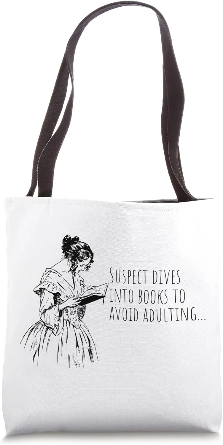 Suspect Dives Into Books to Avoid Adulting Funny Reader Tote Bag