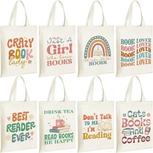 Sweetude 8 Pcs Book Club Gifts Bulk Book Lovers Canvas Tote Bags Easter Christian Bookish Librarian Reader Gifts for Women(Retro)