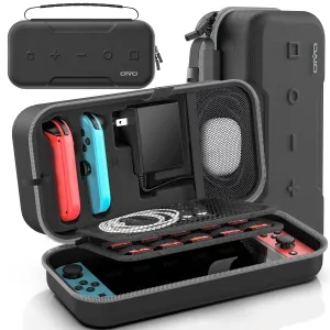 Switch OLED Carrying Case Compatible with Nintendo Switch & Switch OLED, Portable Switch Travel Carry Case Fit for Joy-Con and Adapter, Hard Shell Protective Switch Pouch Case with 20 Games, Grey