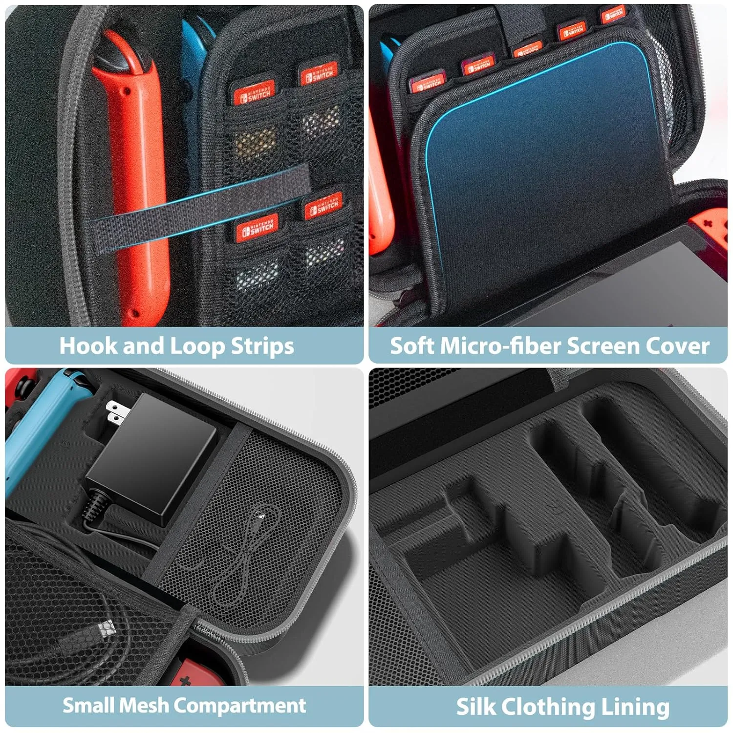 Switch OLED Carrying Case Compatible with Nintendo Switch & Switch OLED, Portable Switch Travel Carry Case Fit for Joy-Con and Adapter, Hard Shell Protective Switch Pouch Case with 20 Games, Grey