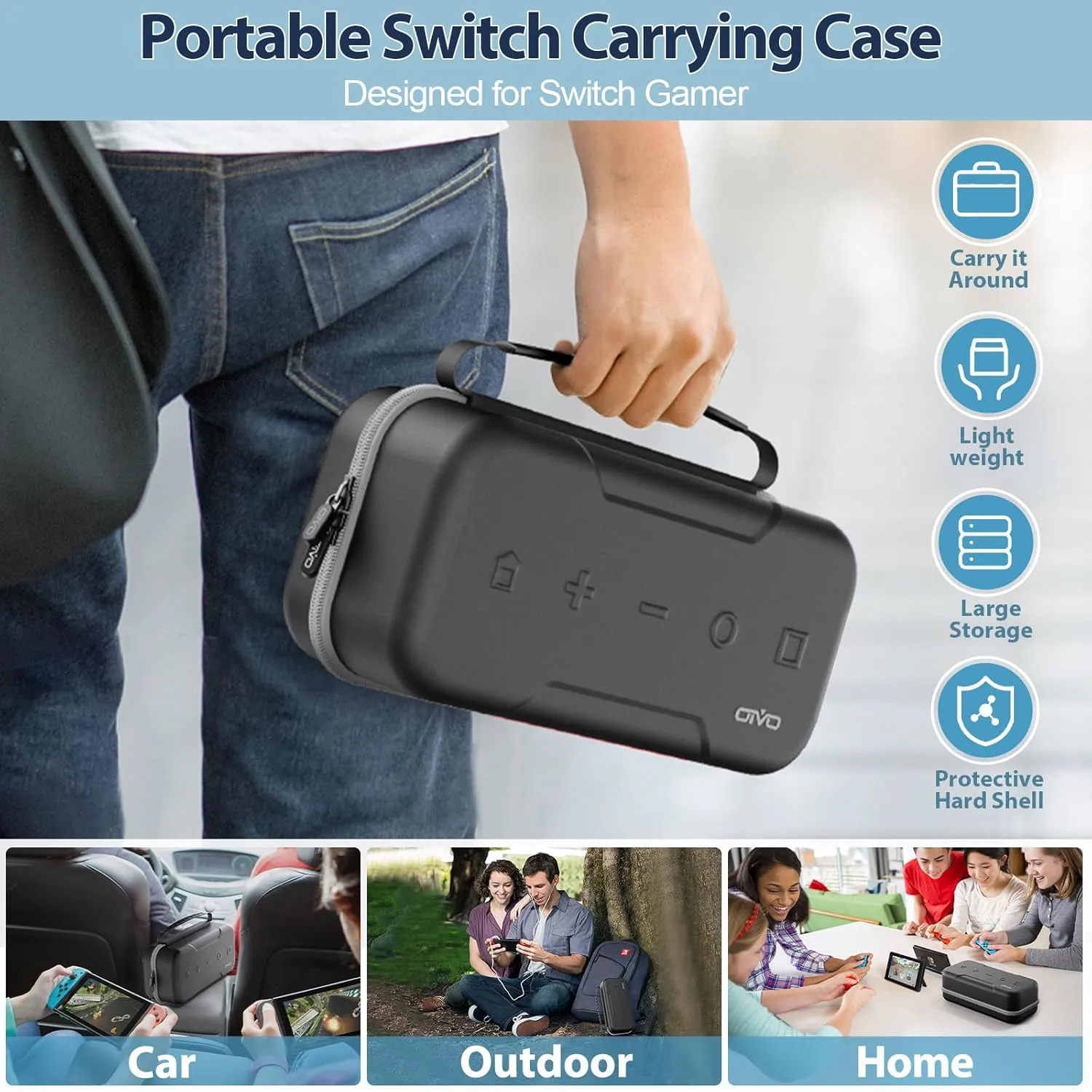 Switch OLED Carrying Case Compatible with Nintendo Switch & Switch OLED, Portable Switch Travel Carry Case Fit for Joy-Con and Adapter, Hard Shell Protective Switch Pouch Case with 20 Games, Grey