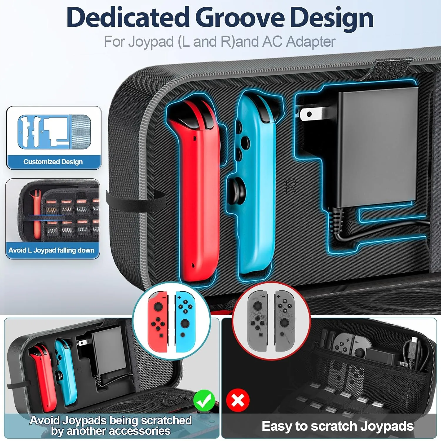 Switch OLED Carrying Case Compatible with Nintendo Switch & Switch OLED, Portable Switch Travel Carry Case Fit for Joy-Con and Adapter, Hard Shell Protective Switch Pouch Case with 20 Games, Grey