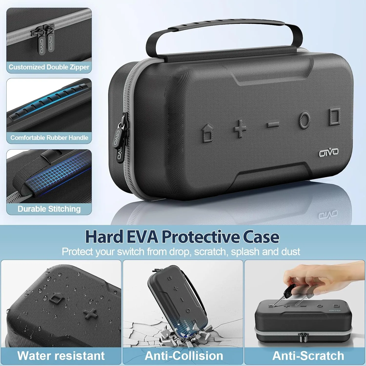 Switch OLED Carrying Case Compatible with Nintendo Switch & Switch OLED, Portable Switch Travel Carry Case Fit for Joy-Con and Adapter, Hard Shell Protective Switch Pouch Case with 20 Games, Grey