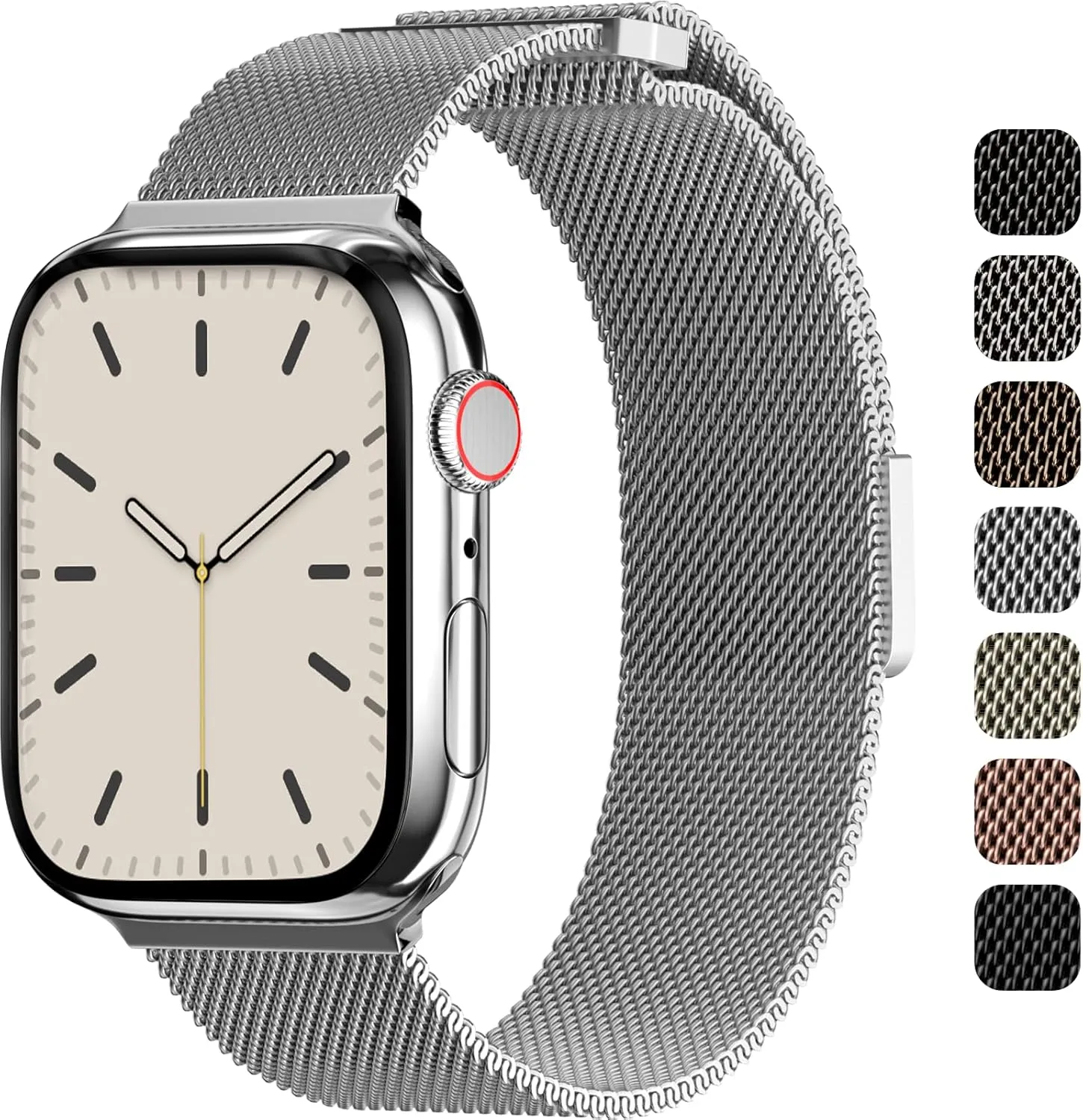 SWITCHEASY Mesh Magnetic Apple Watch Band - For Apple Watch Series 10, 9, 8, SE, 7, 6 Mesh Loop for 42mm 41mm 40mm 38mm iWatch for Women (Silver)