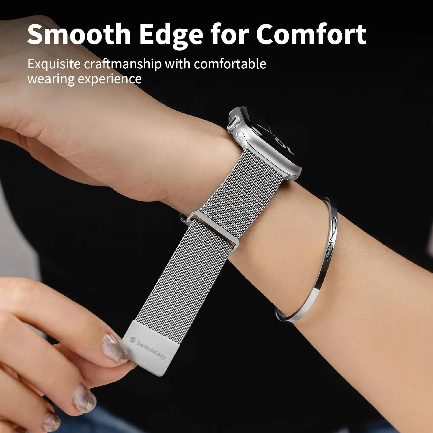 SWITCHEASY Mesh Magnetic Apple Watch Band - For Apple Watch Series 10, 9, 8, SE, 7, 6 Mesh Loop for 42mm 41mm 40mm 38mm iWatch for Women (Silver)
