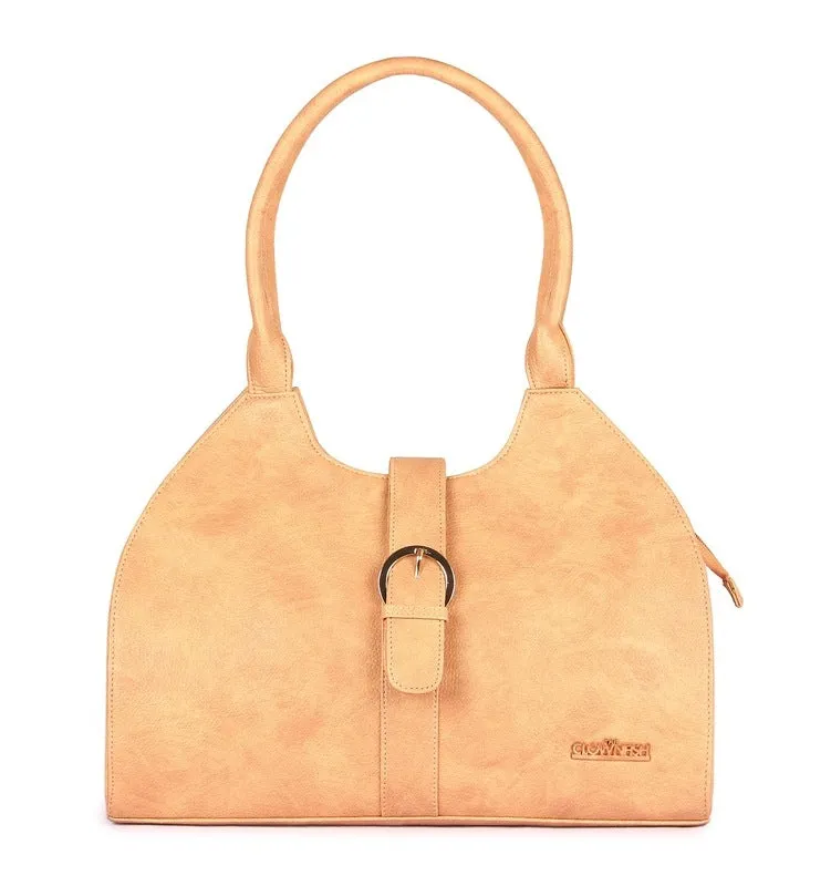 Synthetic Messenger Bag with Expandable Features | 35 cms | Beige