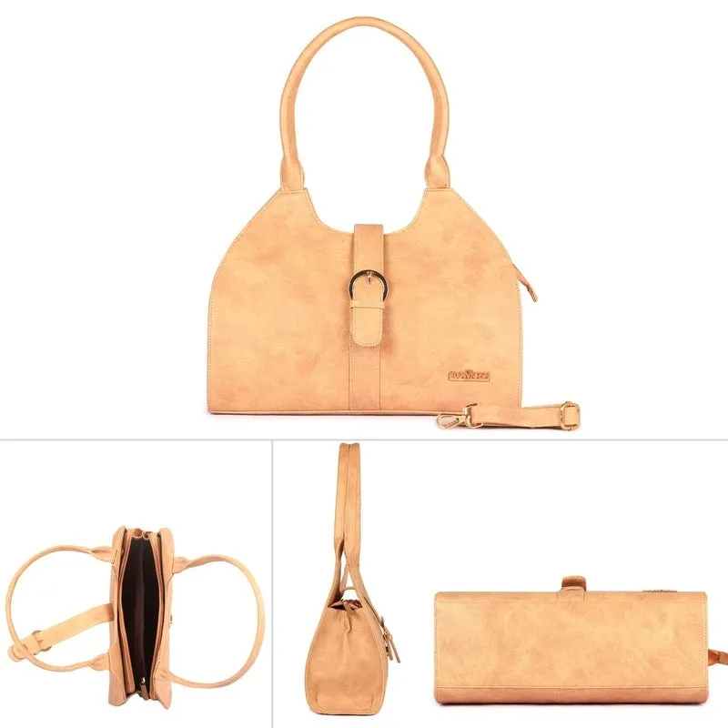 Synthetic Messenger Bag with Expandable Features | 35 cms | Beige