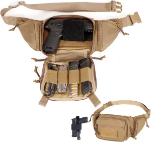 Tactical Fanny Pack CCW Gun Waist Bag for Men and Women with Pistol Holster, Low Profile Concealed Carry Everyday Hip Pack for Hiking Travel Outdoor Running Hunting, Brown