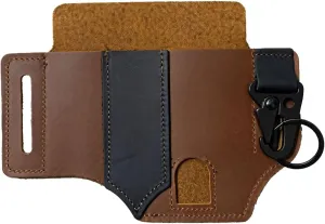 Tactical Leather Sheath, Multi-Tool Belt Organizer with Quick-Release Clip, Outdoor Survival Pouch for Flashlight, Knife & More