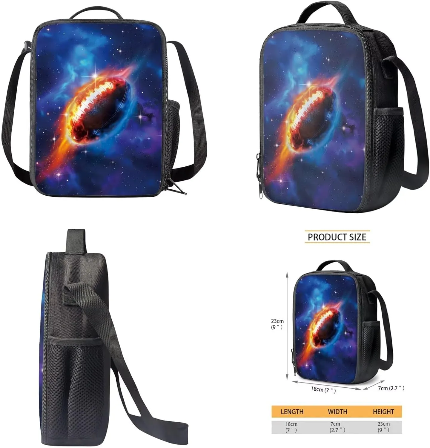 Talayituse American Football Fire Galaxy Star Print 3Pcs School Backpack Set for Boys Teens Teen Shoulder Bag   Lunch Box   Pencil Case Schoolbags Book Bag Travel Casual Daypack with Zipper Pocket