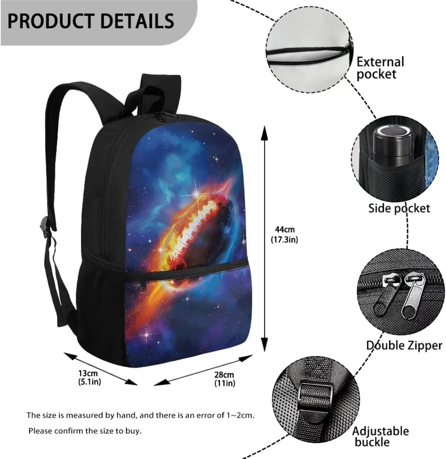 Talayituse American Football Fire Galaxy Star Print 3Pcs School Backpack Set for Boys Teens Teen Shoulder Bag   Lunch Box   Pencil Case Schoolbags Book Bag Travel Casual Daypack with Zipper Pocket