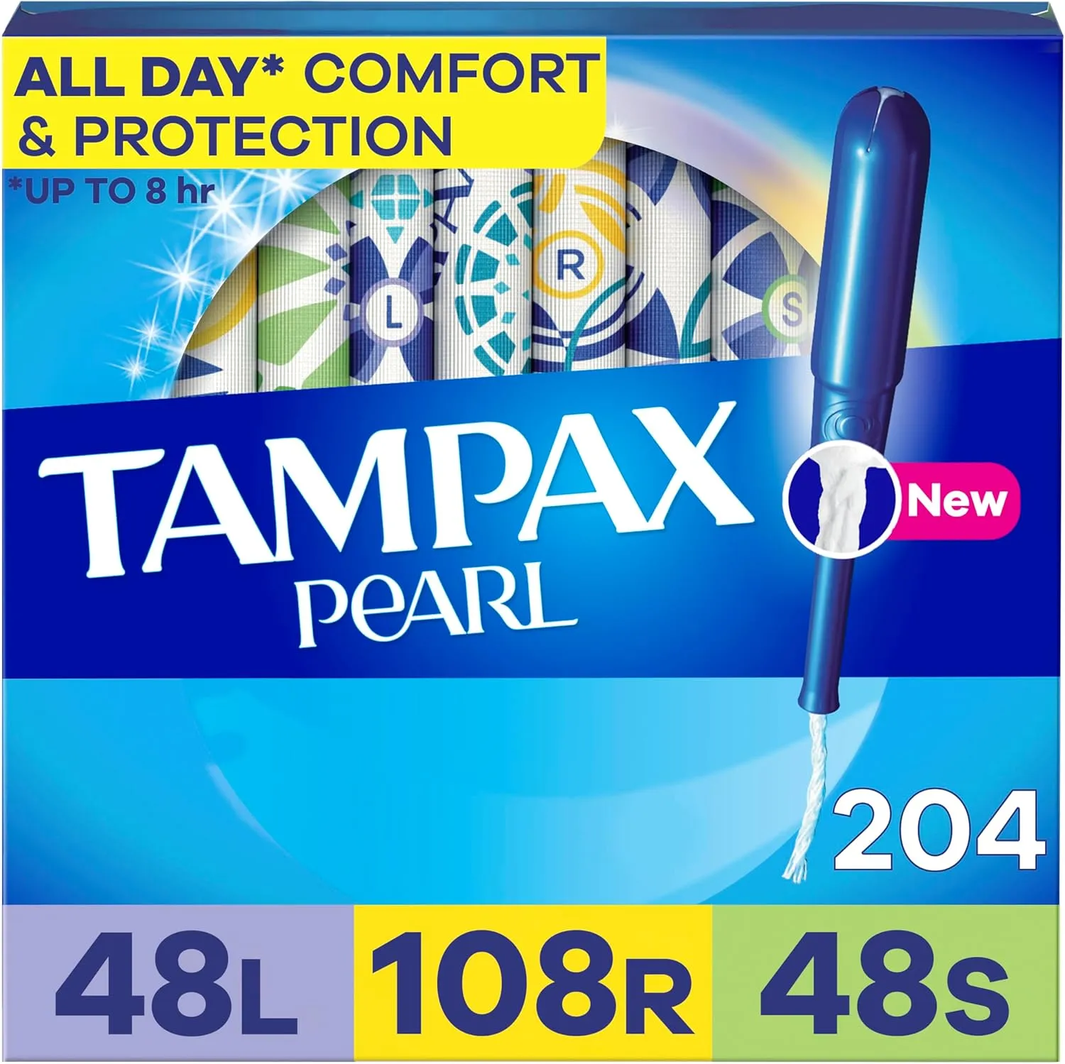 Tampax Pearl Tampons Multipack, Light/Regular/Super Absorbency, With Leakguard Braid, Unscented, 34 Count x 6 Packs (204 Count total) (Packaging May Vary)