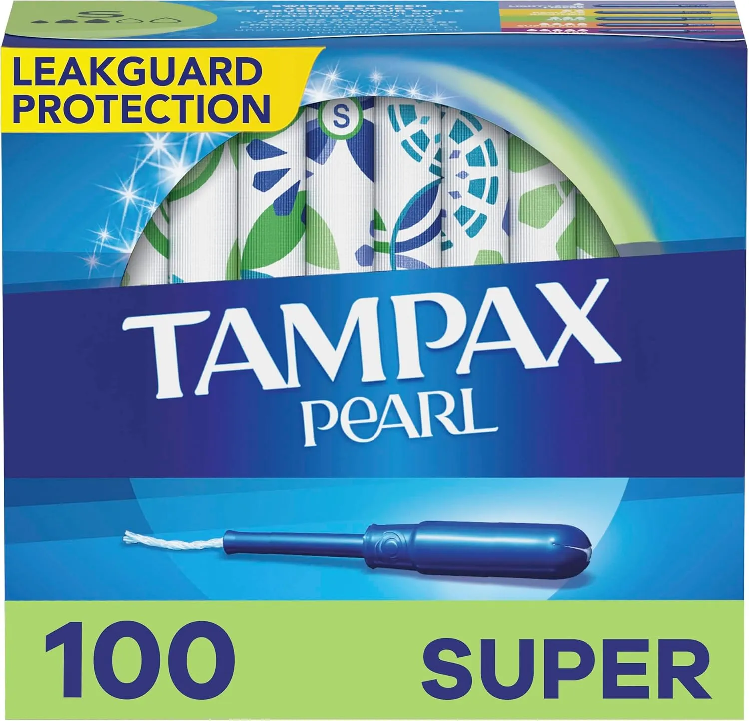 Tampax Pearl Tampons Super Absorbency,With Leakguard Braid, Unscented, 50 Count x 2 Packs (100 Count total) (Packaging May Vary)