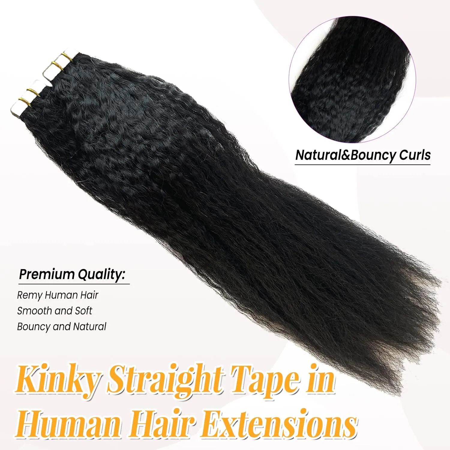 Tape ins 40 pcs Kinky Straight Tape in Hair Extensions Human Hair Natrual Black for Women 24 Inch 100G