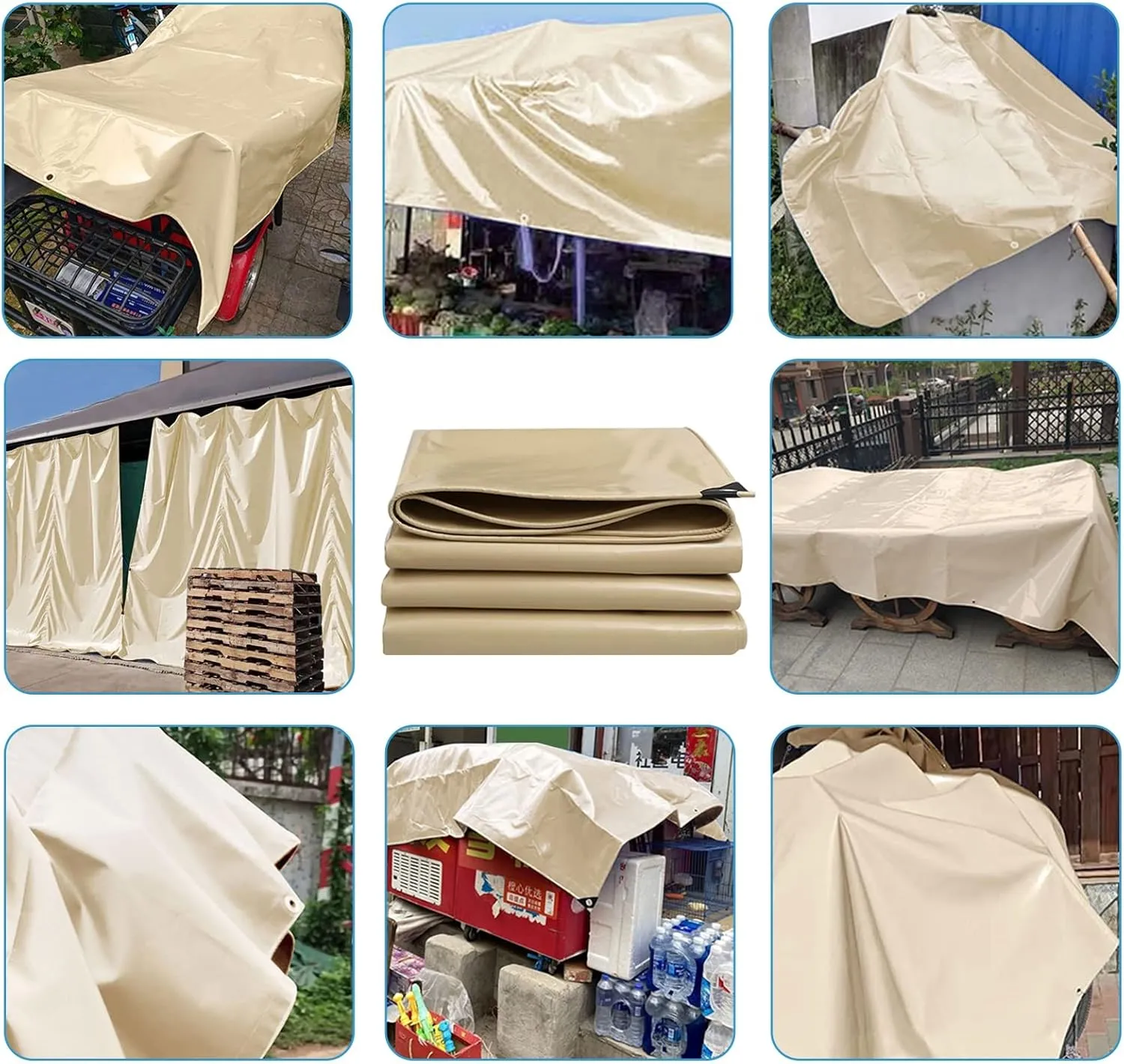 Tarpaulin 1.5x3m/2x2m/2x3m/3x6m Waterproof Heavy Duty 500g/㎡ PVC Tarp Sheet with Metal Eyelets for Garden Furniture, Hutch, Trampoline, Wood, Car, Camping or Gardening Cover(1.5x1m)