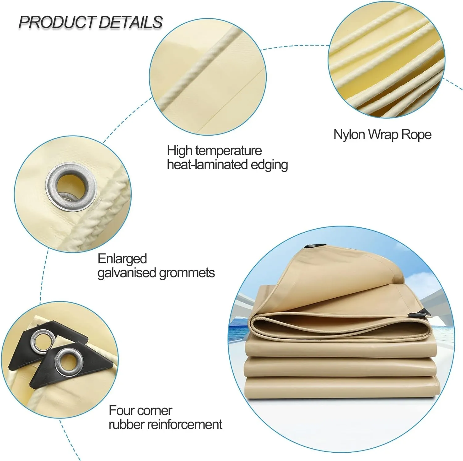Tarpaulin 1.5x3m/2x2m/2x3m/3x6m Waterproof Heavy Duty 500g/㎡ PVC Tarp Sheet with Metal Eyelets for Garden Furniture, Hutch, Trampoline, Wood, Car, Camping or Gardening Cover(1.5x1m)
