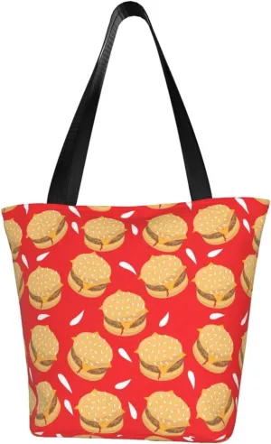 Tasty Burger Grilled Beef Pattern Large Capacity Reusable Shoulder Bag Tote Bag For Women For Travel Beach Work Shopping