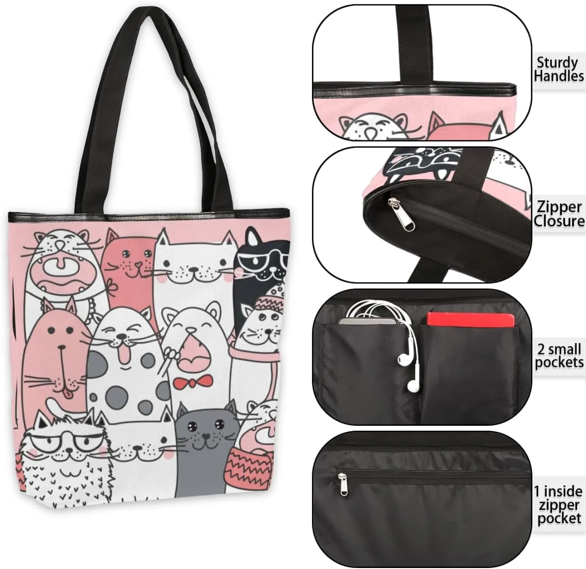Tavisto Canvas Tote Bag,Cartoon Daisys Grocery Shopping Bags 11"x13.6"x4" Durable