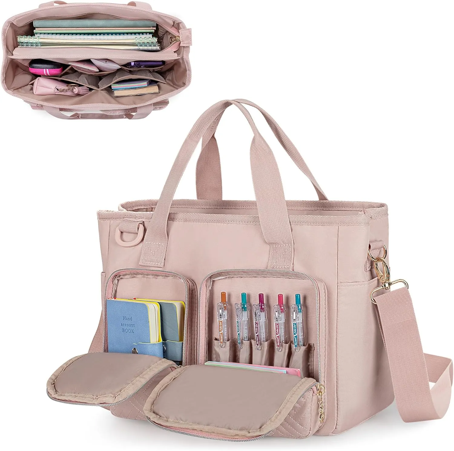 Teamoy Journal Supplies Storage Case, Journaling Supplies Planner Bag, Travel Organizer Holder for B5 Notebooks, Planner, Pens, and Journal Accessories, Pink Quilted