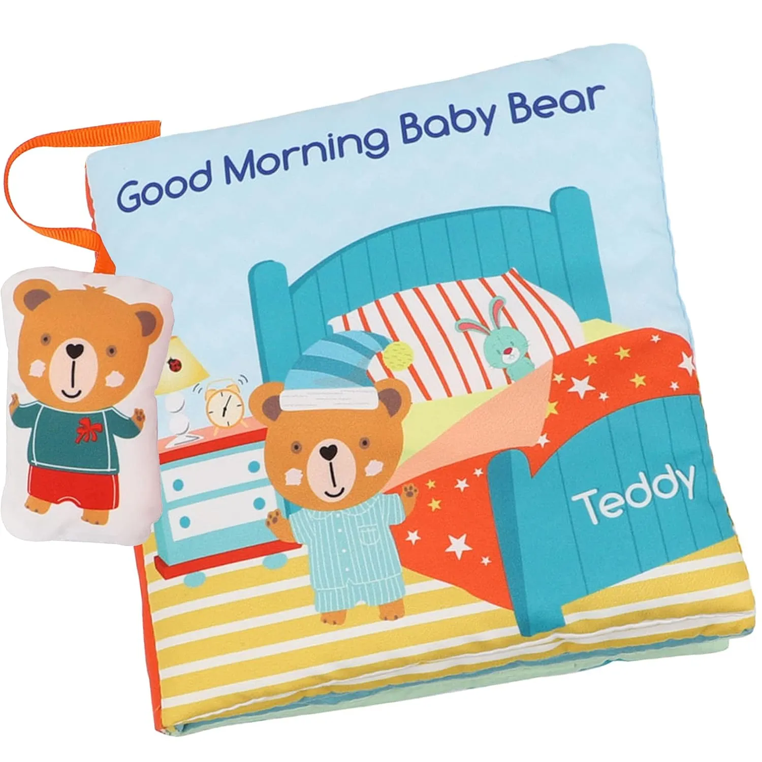 Teddy Bear Baby Toy Cloth Crinkle Books for Babies Infant Toddler, Chewing Toys 0-6-12 Months Activity Soft Mirror Toy Books for Boys Girls Easter Gifts Baby Shower 1-2-3 Years Old-Morning