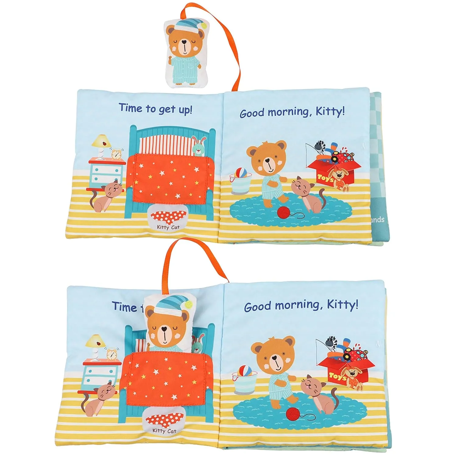 Teddy Bear Baby Toy Cloth Crinkle Books for Babies Infant Toddler, Chewing Toys 0-6-12 Months Activity Soft Mirror Toy Books for Boys Girls Easter Gifts Baby Shower 1-2-3 Years Old-Morning