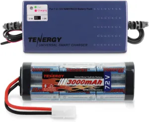 Tenergy 7.2V RC Battery Pack 3000mAh High Capacity 6-Cell NiMH Flat Battery Pack w/Standard Tamiya Connector   7.2V-12V (6S-10S) Universal Battery Charger for NiMH/NiCd Battery for RC Cars